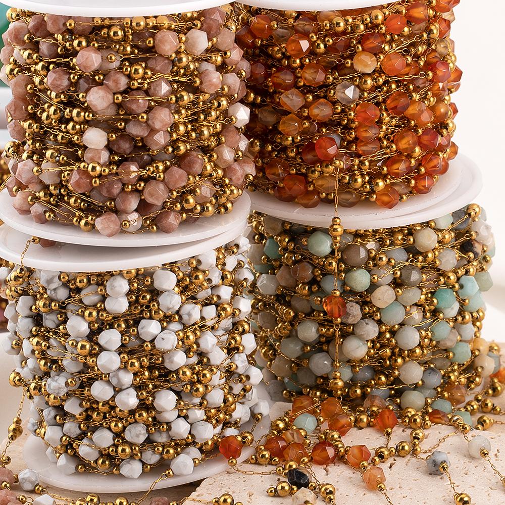 0.5meter 1meter Irregular Stone Beaded Chain Stainless Steel Elegant Necklaces Chains Boho Handmade Bracelets DIY Jewelry Making