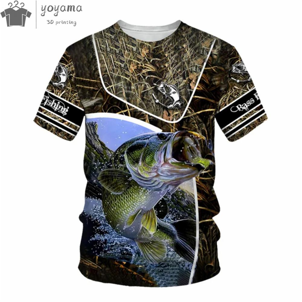 Sommer Herren T-Shirt 3D Wels Gedruckt Kurzarm Outdoor Angeln Trainingsanzüge Mode Lässig O-Ausschnitt Oberteile Übergroßes T-Shirt