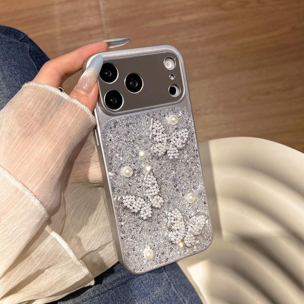 Applicable Apple 17proMax Glitter Epoxy Mobile Phone Case Drill Butterfly Phone16 Lens Rhinestone 15 Protective Case