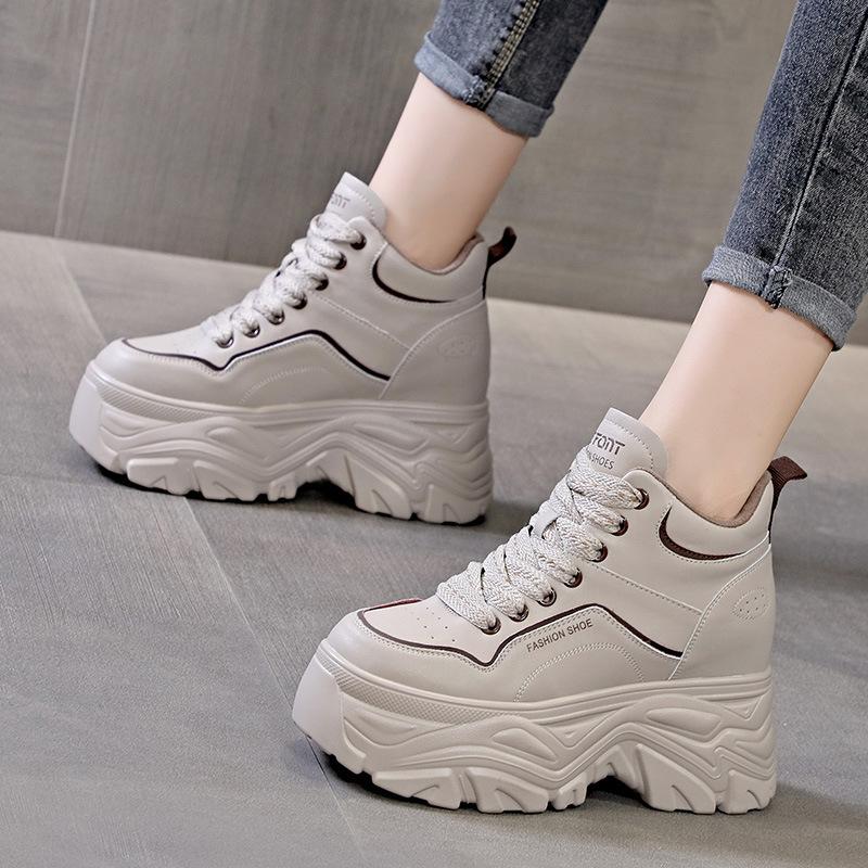 Новые модные 8 см натуральная кожа высокие женские туфли на платформе танкетке ботильоны — фото 7