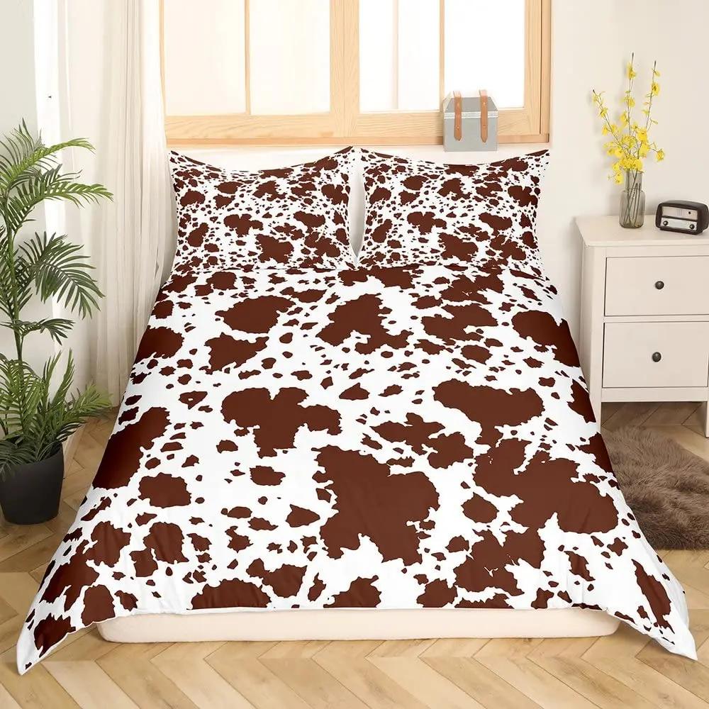Cowhide Bedding Set Patchwork Cow Print Comforter Cover Farm Animal Duvet Cover Western Cowboy Farmhouse Polyester Quilt Cover