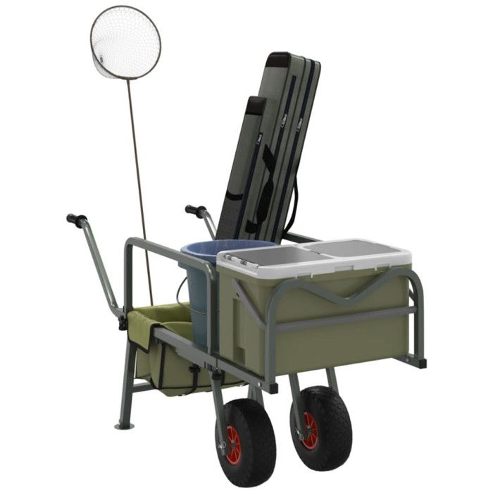 Green Fishing Trolley with 2 Powder-coated Steel Wheels