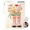 Unique 5D Framed Pearl Painting Kit with Flower Boots Pattern Sparkling Bead Art Canvas DIY Handmade Craft for Modern Living Room Decor