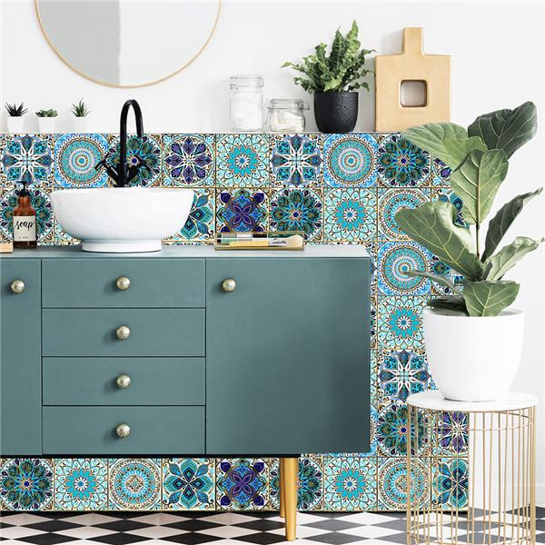 Waterdichte 3D Mandala Patroon Tegelstickers Keuken Badkamer Decoratie Zelfklevende Muur Meubelstickers Vloerbehang