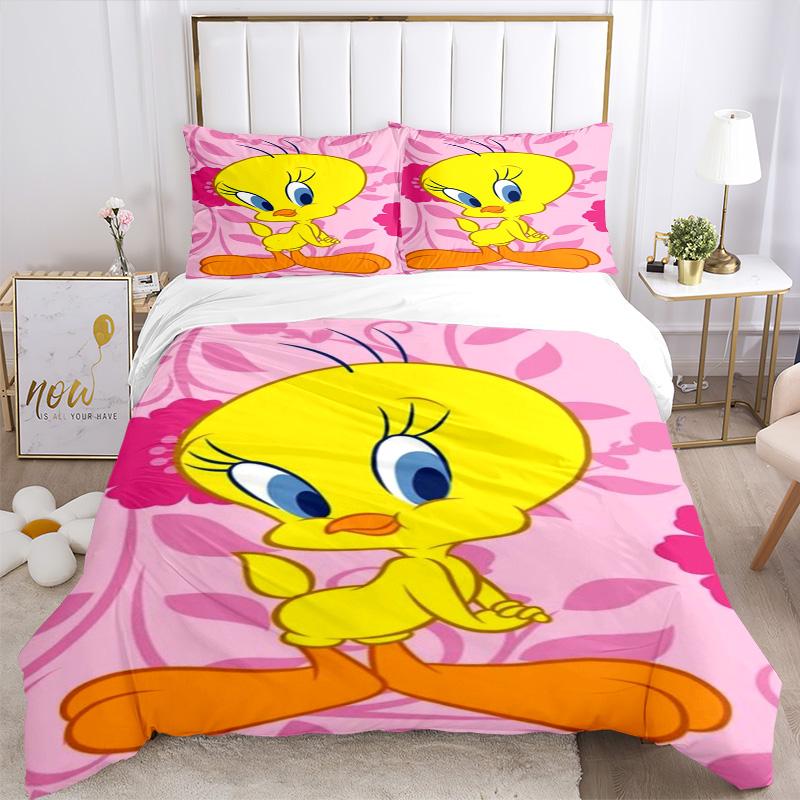 Tweety Bird Pink Background Print 3Pcs Bedding Setduvet Cover With 2 Bedropillowcase Home Birthday Gift