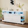 Sideboard High Gloss Chest of Drawers Buffet Cabinet 4 Doors & Open Storage Compartments, Multi-Purpose Cabinet Glass Doors, Living Room, Dining Room, Hallway, White