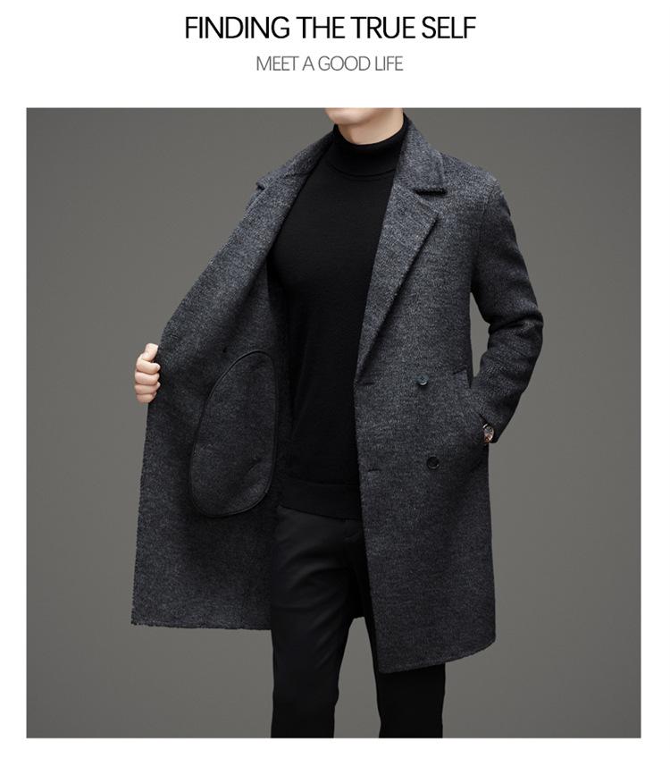 Men's Premium Double-Sided Wool Alpaca Double-Breasted Long Coat for Autumn/Winter