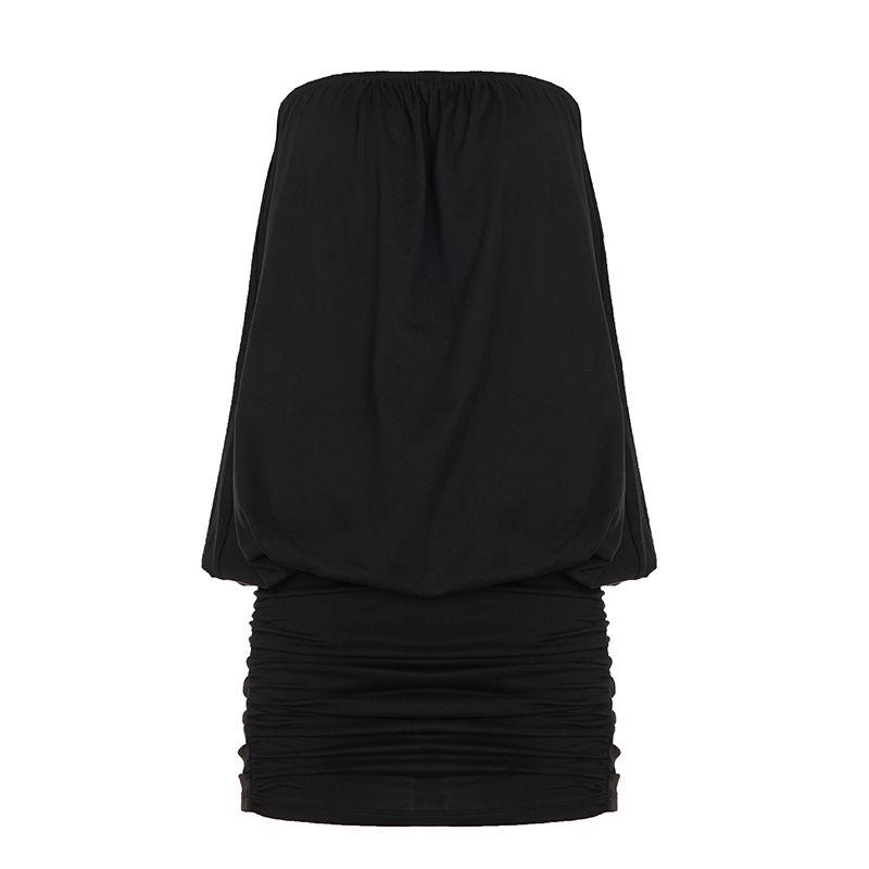 

European and American Women s Clothing American Street Graceful Tube Top Bodycon Dress Pleated Waist Tight Sexy Sexy Pure Color Short Skirt Fashion Black L