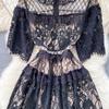 French Sweet Style Y2K Long Dresse Women Vintage Flower Hollow Out Solid Dresses Party Lace High Waist Spring Summer Casual New Clothing