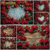 Mocsicka Red Love Rose Background Valentine's Day Party Flower Plank Wall Wedding Decorations Photography Backdrop Studio Banner