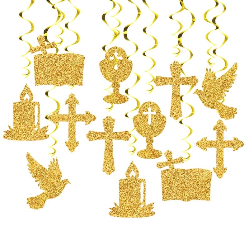 Spirals Hangings Suitable For Communion Handmade Crosses Doves Streamers Elegant Handmade Ceiling Decorations