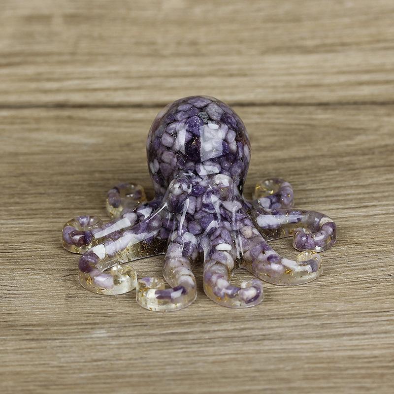 Miniature Octopus Statue Natural Crystal Agate Stone Crushed Stone Dropper Resin Squid Home Tabletop Landscape Ornaments Crafts