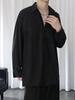 Men's Black Loose-Fit Long Sleeve Shirt - Trendy Spring/Summer/Autumn Casual Wear with Ice Silk Comfort