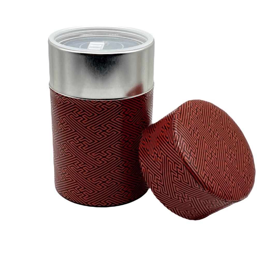 Noguchi Kumataro Tea Garden Tea Caddy, 150g, with Washi Paper, Inner Lid, Kamakura Carving, Scabbard Shape, Red, Made In Japan, Stylish