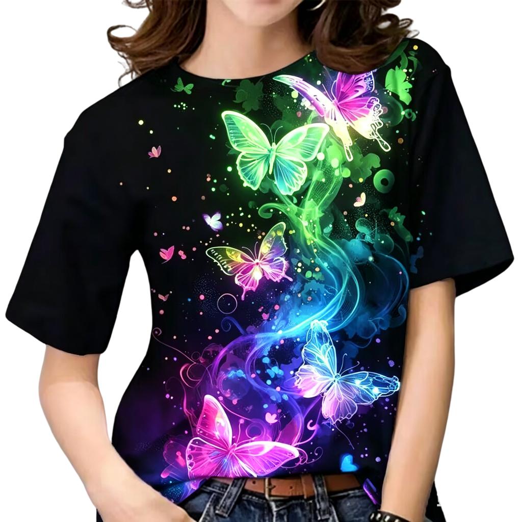 2026 Summer New Fantasy Butterfly Print Women's Short-Sleeve T-Shirt, Loose Fit, Fashionable Slimming Top