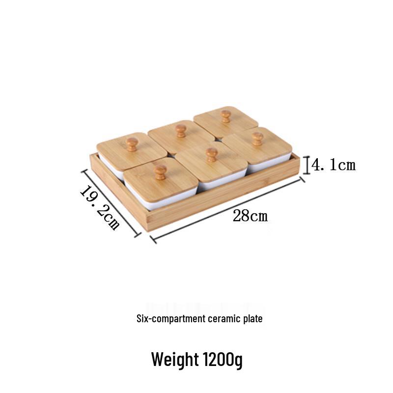 Skydue Japanese-Style Ceramic Snack Serving Tray with Bamboo Base