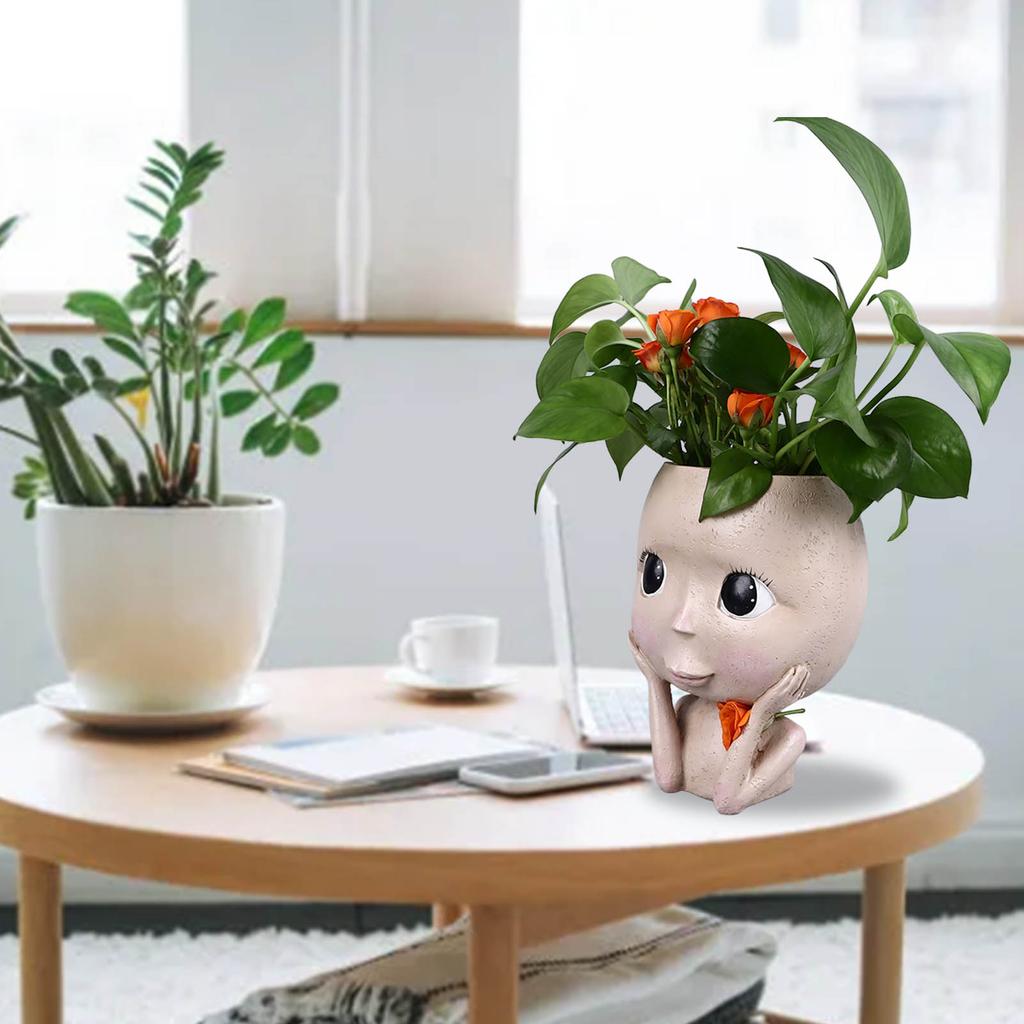 Face Planter Pots Large Resin Planter with Drainage Holes for Cacti Indoor Outdoor Home Decor Gift
