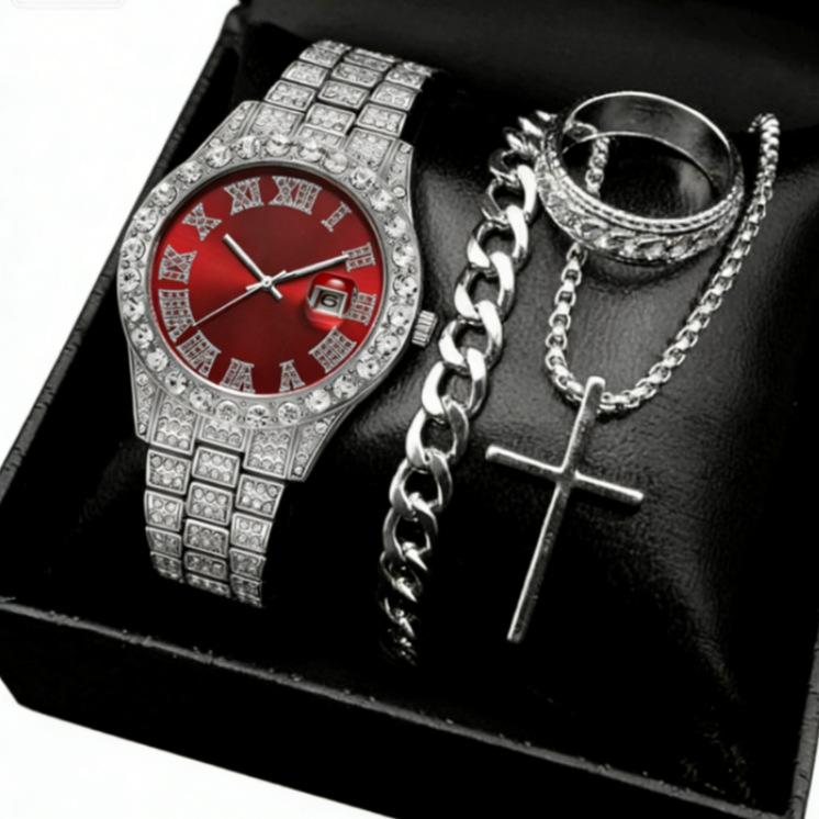 Bestselling Men's Hot Diamond British Hand Watch Accessories Set, Minimalist Circular Dial Watch Factory