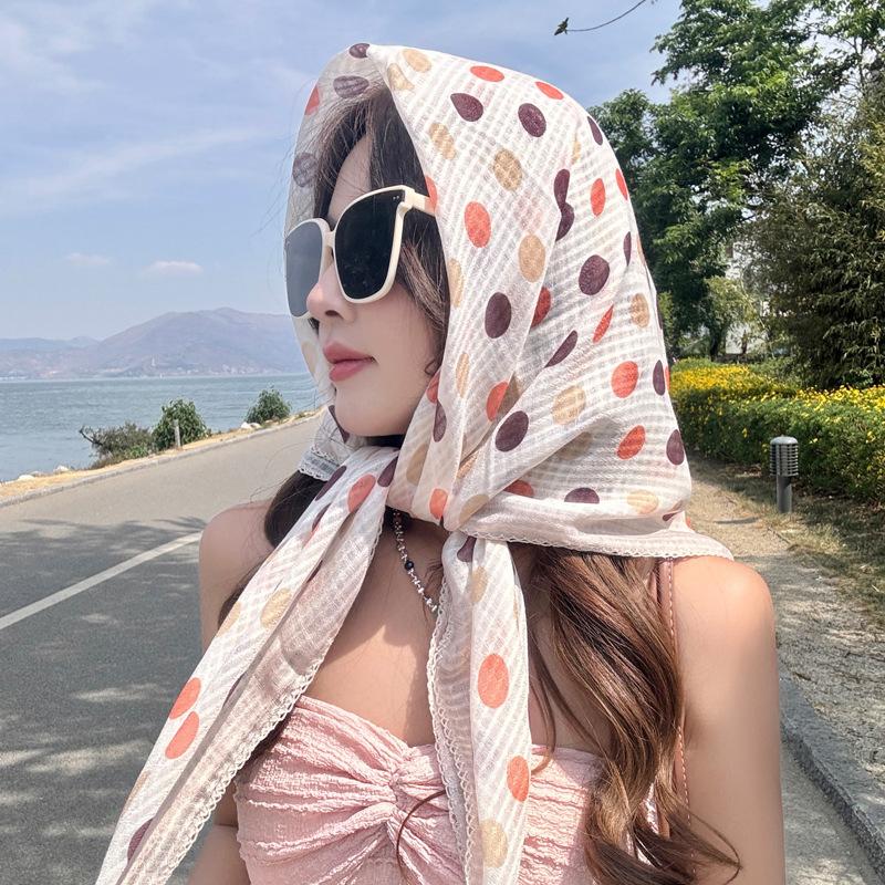 New Summer Cotton and Linen Scarf for Women Spring and Autumn Dots  Small Square Scarf Triangle Scarf Sun Protection Scarf Headscarf