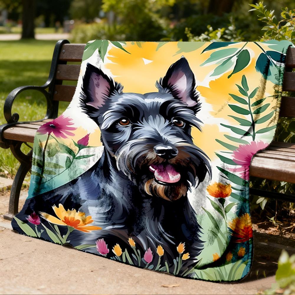 1pc Floral Dog Print Outdoor Soft Polyester Flannel Throw Blanket Versatile for All Seasons , Soft , Cozy , Warm All Season Quilted Throw ,