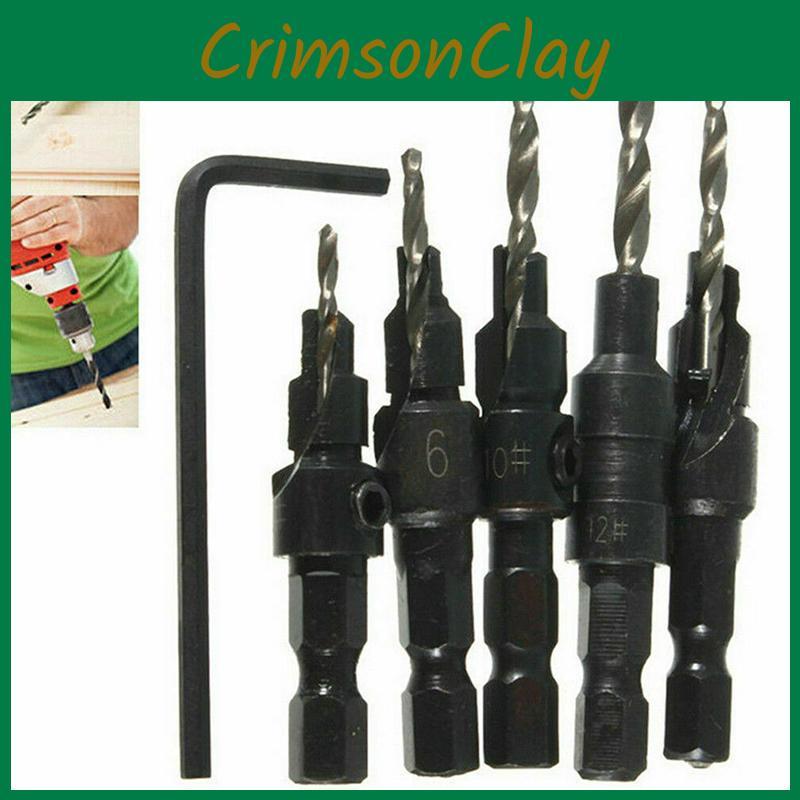 Durable 5x Adjustable Woodworking Countersink Drill Bit Set With Precision Depth Control