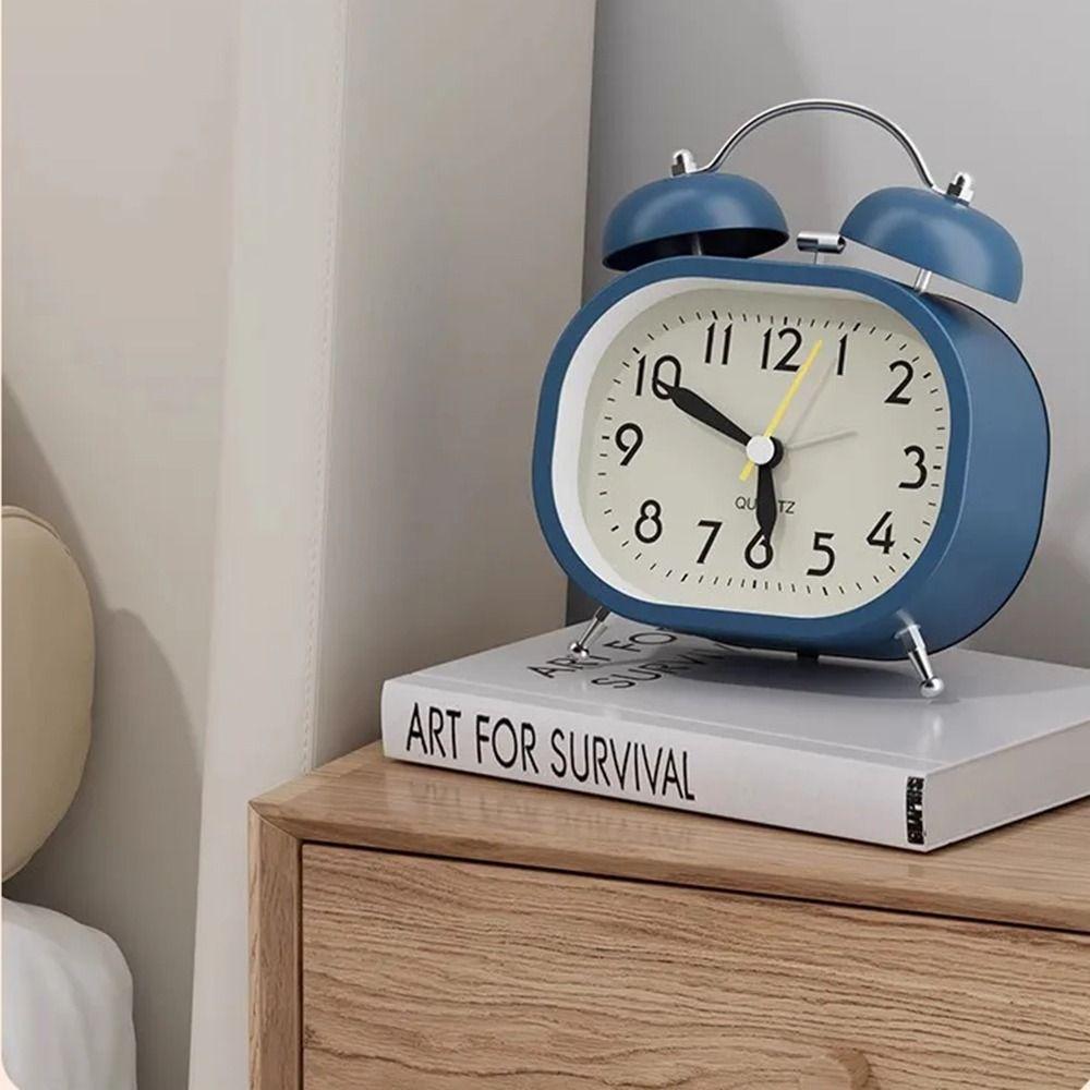 Silent Operation Metal Alarm Clock Metal Design Mechanical Clock Bedside Wake-up Clock  Desktop