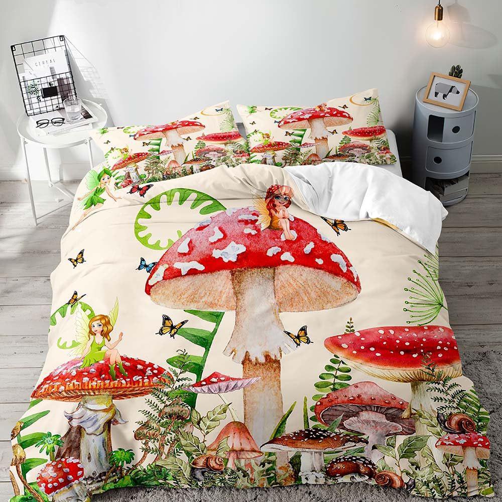 Frog Mushroom Three-Piece Quilt Cover 3D Digital Printing Bedding Set Bed Cover