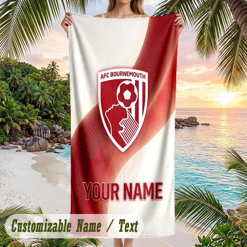 Beach Towel Bournemouth Football Print Custom Name Text Soft Towel for Swimming Pool