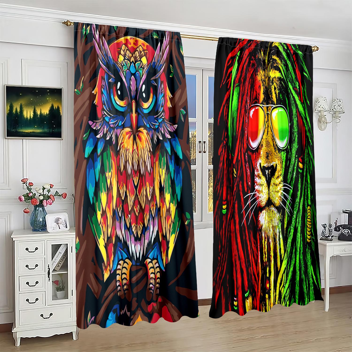 

2 шт. - занавеска с принтом совы и льва - материал полиэстер - для спальни, гостиной, кабинета, занавеска, препятствующая проникновению помех в приватной обстановке 30inchx65inchx2Pcs