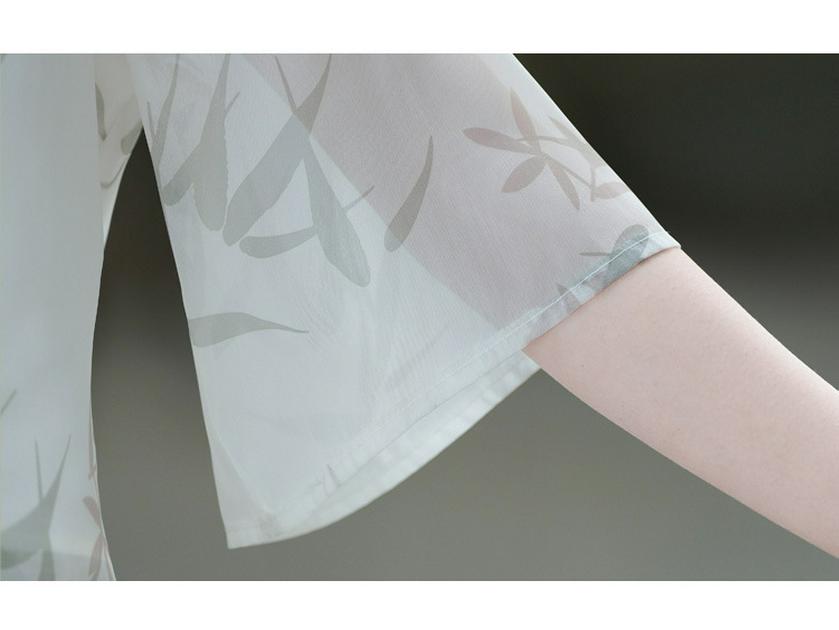 Chinese Style Retro Stand Collar Print Tang Suit Hanfu Cheongsam Top & Tea Suit Set