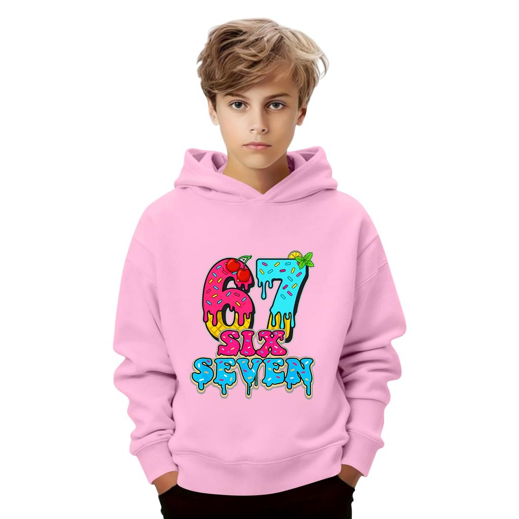 Långärmad lös tröja för barn med bokstavstryck, dragsko och huva