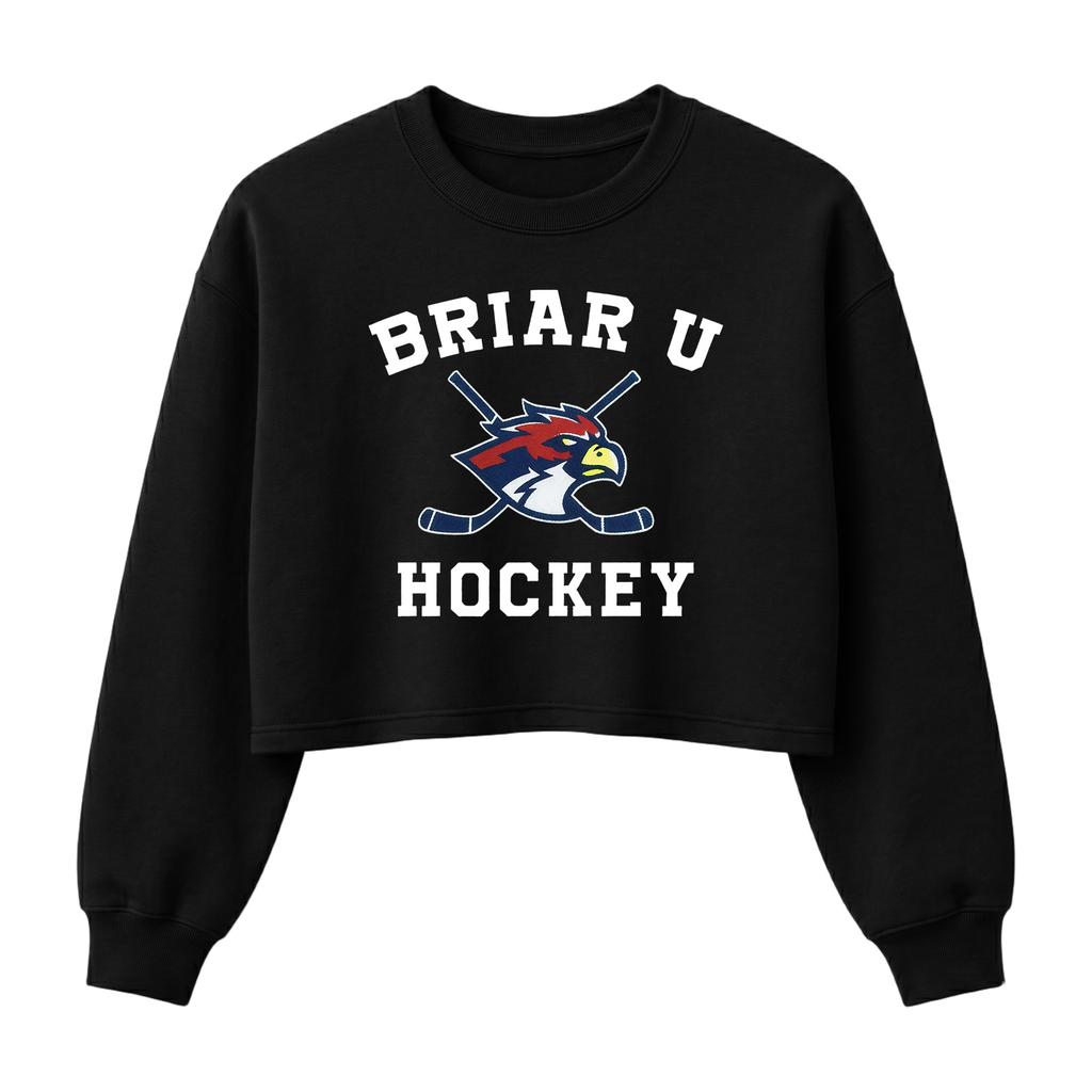 Crew Neck Cropped Sweatshirt Briar U Hockey Graphic Print Long Sleeve Pullover Casual Fit Lightweight Fabric