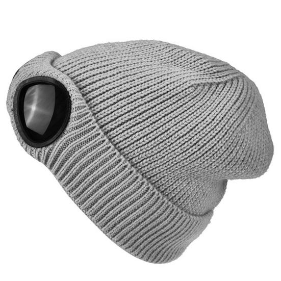 Knitted Hat Glasses Decor Stretchy Soft Plush Lining Casual Ears Protection Solid Color Autumn Winter Women Men Skull Beanie Cap Streetwear