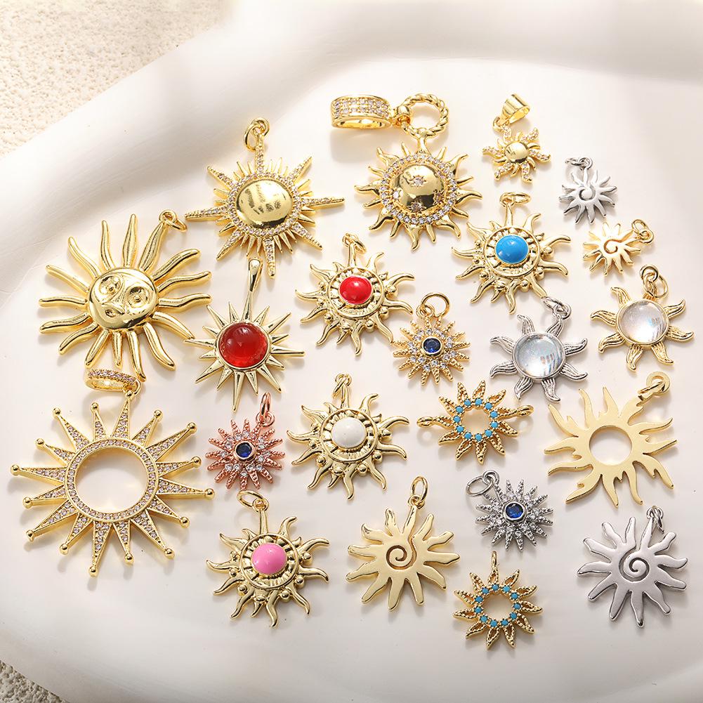 Trendy Sun Pendant Copper Gold-Plated Drip Oil DIY Jewelry: Necklace, Bracelet, Earring Accessories for Women