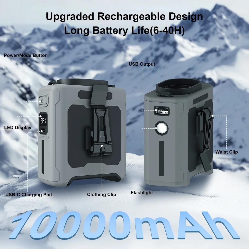 Portable Waist Fan 10000mAh with Power Bank LED Lighting Hanging Neck Fan 5 Speed Strong Airflow Cooling Fan for Outdoor Working