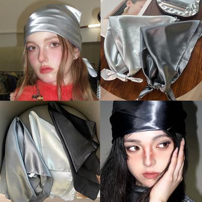 Y2K Punk Style Bandana Scarf Bling Bling Silver Fashion Headband for Women Girls Square Head Scarf  Hair Accessories