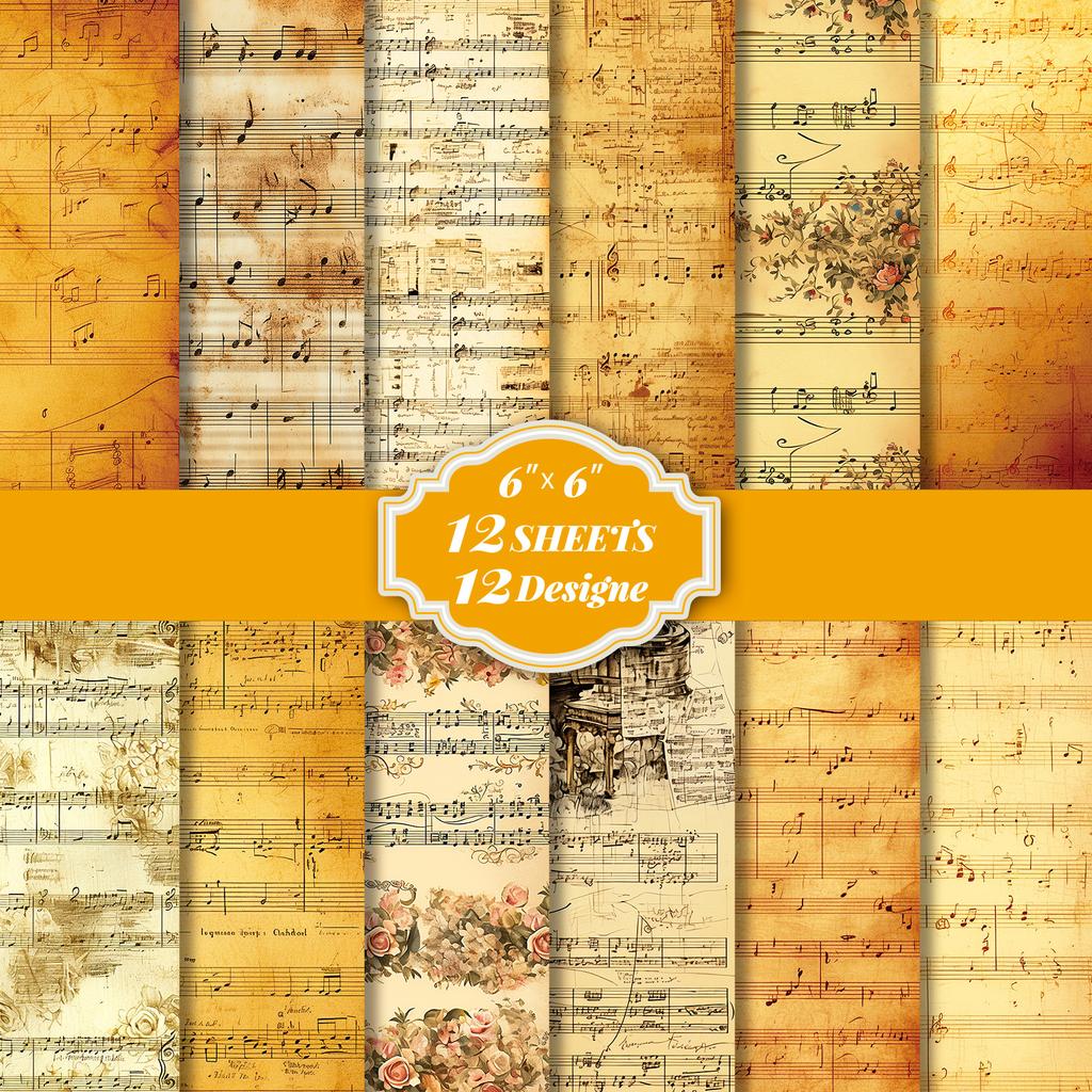 12 Sheets/Pack Retro Sheet Music Material Paper Gift Decoration Hand Account Background Diy Splicing Material Paper