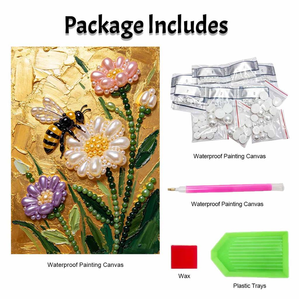 Pearl Painting DIY Kit Bee And Elegant Flower Design Frameless Shiny Bead Canvas Creative Craft For Home Wall Decor Art Project Hobby Supplies