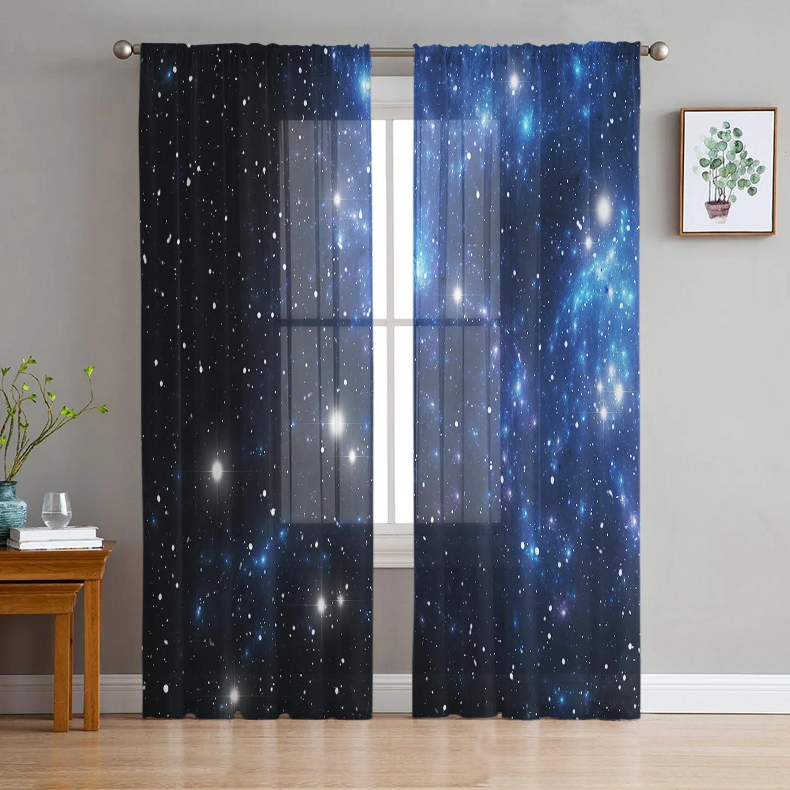 

Colorful Space Nebula Starry Sky Galaxy Voile Curtains Living Room Bedroom Kitchen Hotel Decor Chiffon Tulle Light Filtering Polyester Sitting Window W100*H130(CM)-Hooks&2PCS