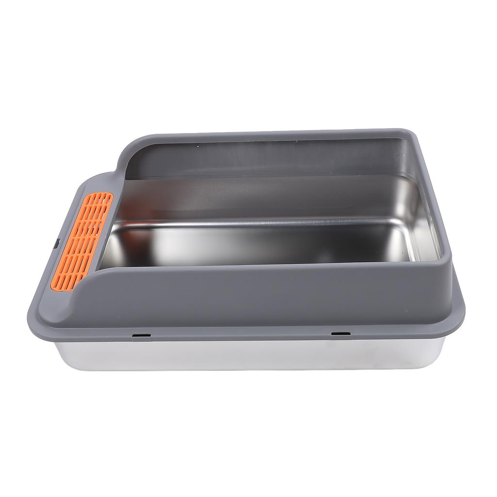Cat Litter Box Stainless Steel Large Capacity Top Entry Anti Splashing Metal Litter Pan with Leakproof Mat for Pet