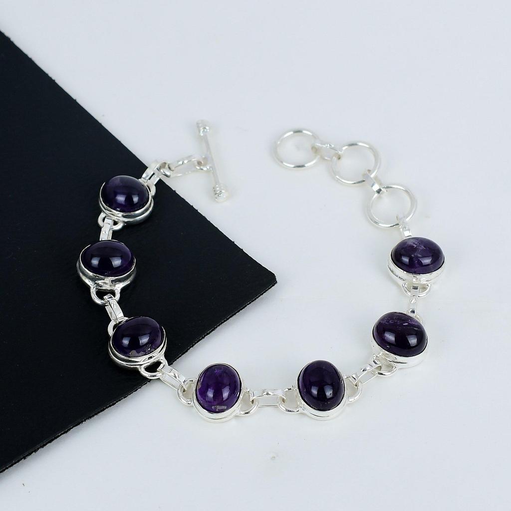 Dainty Amethyst Gemstone Handmade 925 Sterling Silver Bracelet, Amethyst Silver Bracelet For Wife , Unisex Bracelet, Mother's Day Gift