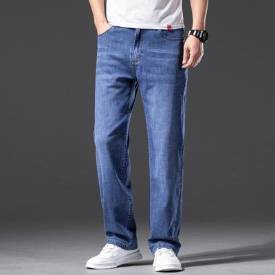Summer Thin Large Size Jeans Men's Elastic High Waist Loose Pants Classic Wide Leg Jeans Large Size Men's Wear