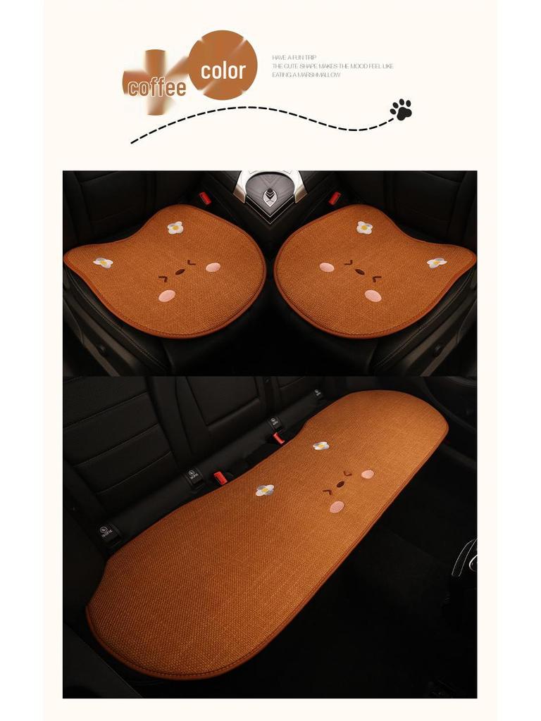 Universal Car Seat Cushion - Cute Cartoon Bear Design for Leapmotor C10/B01/B10/C11, Cotton Linen Fabric for All Seasons