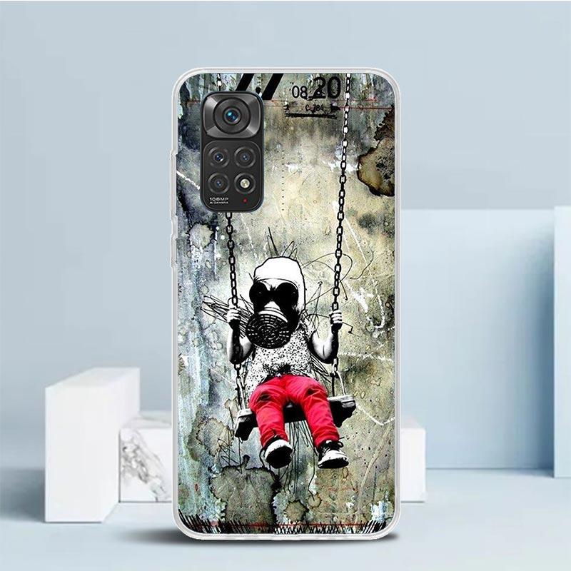

Чехол для телефона Street Art Banksy Graffiti для Xiaomi Redmi Note 15 14 14S 13 12S 12 Pro Plus 11S 11 11T 11E 10S 10 + Мягкий ТПУ Задняя панель C Redmi Note 15 Pro 5G