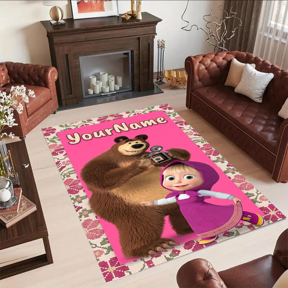 Masha Bear Customized Name Floor Rug Office Rug Perfect for Decorate Room Foyer Playrooms Dormitory Anti-slip Rug Decorate Offices