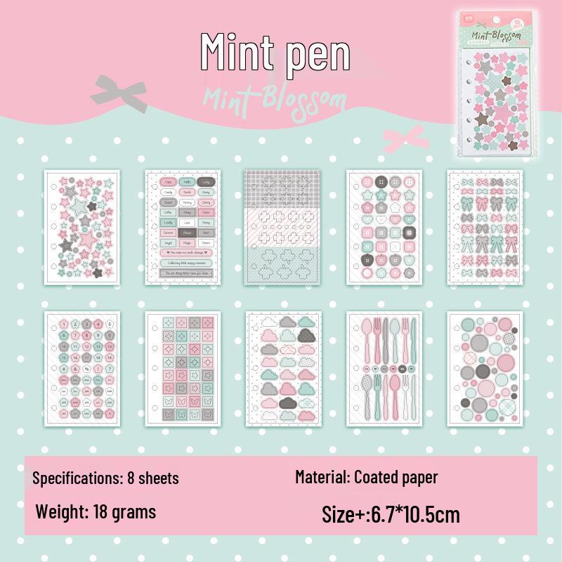 Yu Xian M5 Salt Style Pattern Journal Stickers - No-Cut, Versatile Decoration