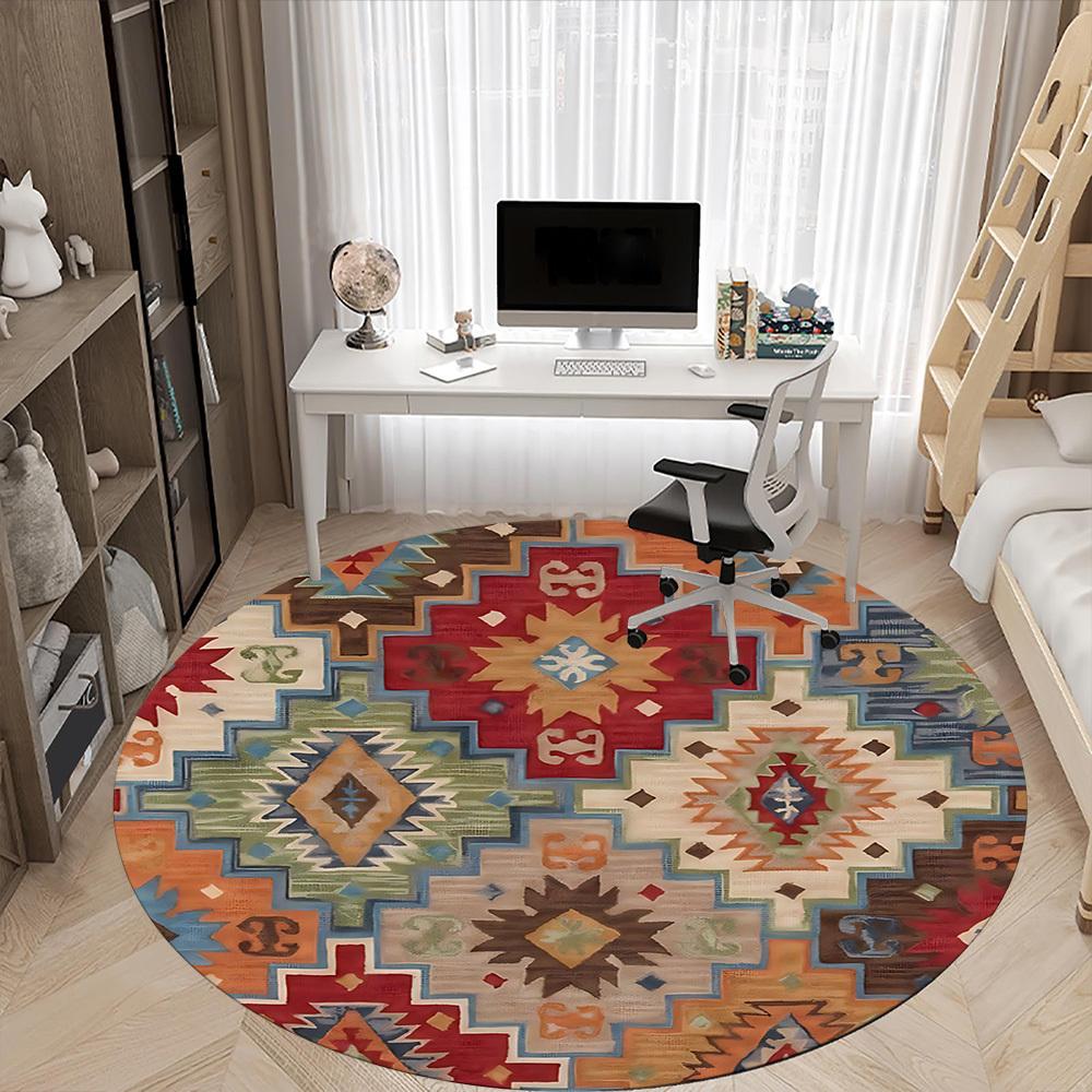 1pc Southwestern Pattern Carpet for Office Non-Slip, Round Carpet, Soft & Comfortable, Carpet for Office, Lightweight Round Floor Mat