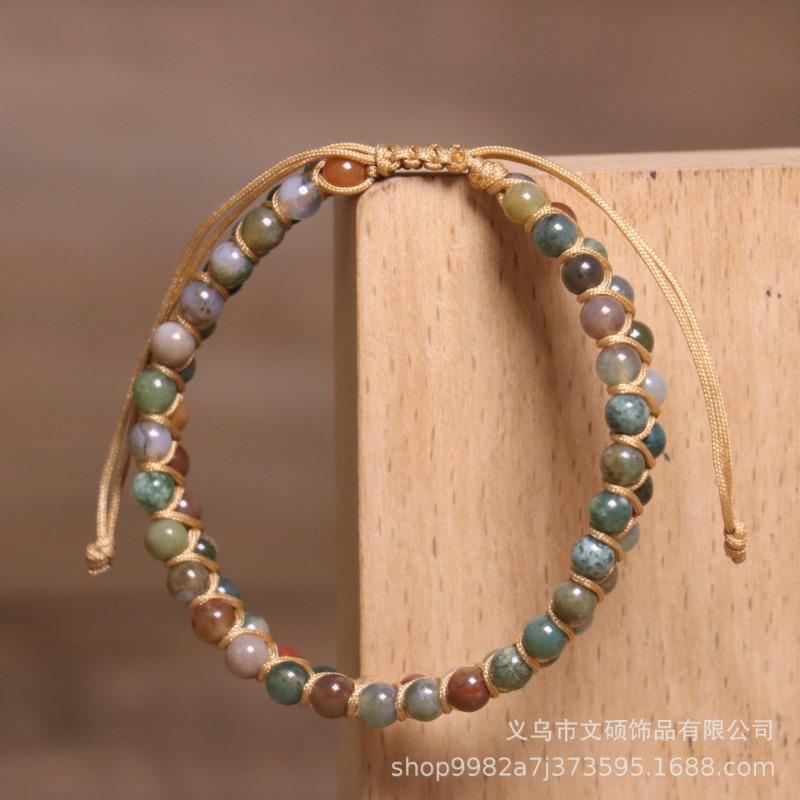 Fancy Jasper Double-Layer Beaded Bracelet – Adjustable Macramé Boho Jewelry, Earthy Stability Gift for Women