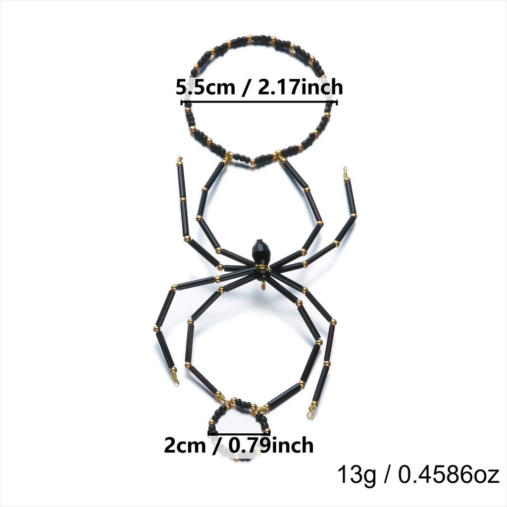 Creative Rice Beads Exaggerated Black Spider Rings Link Bracelets for Women Men Punk Hiphop Halloween Bracelets Jewelry Gift