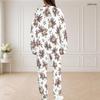 Women Plus Size White Floral Printed Round Neck Long Sleeve Top And Pants Set